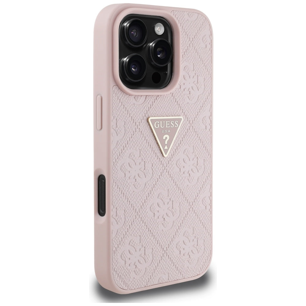 Husa pentru Apple iPhone 16 Pro Max, Guess, Hot Stamp 4G Pattern Triangle Logo, Roz