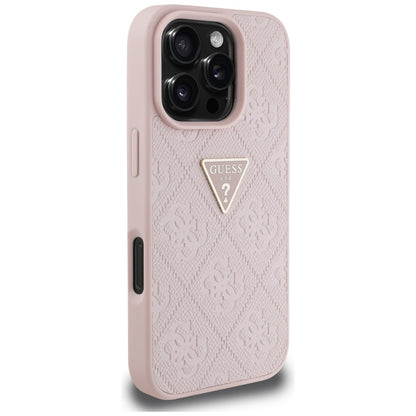 Husa pentru Apple iPhone 16 Pro Max, Guess, Hot Stamp 4G Pattern Triangle Logo, Roz