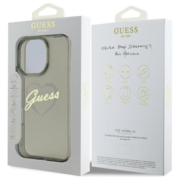Husa pentru Apple iPhone 16 Pro Max, Guess, IML Heart, Neagra