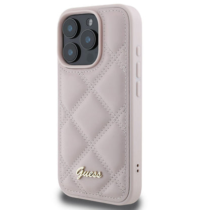 Husa pentru Apple iPhone 16 Pro Max, Guess, Quilted Metal Logo, Roz