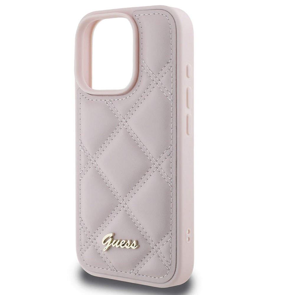 Husa pentru Apple iPhone 16 Pro Max, Guess, Quilted Metal Logo, Roz