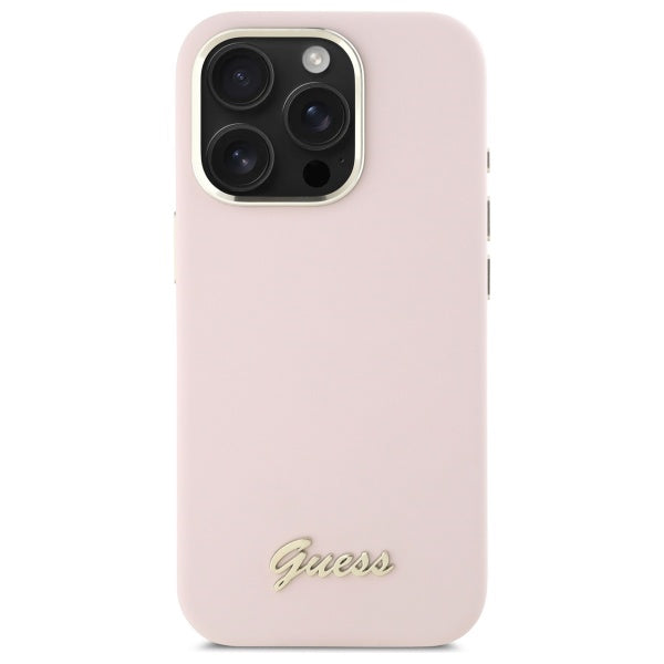 Husa pentru Apple iPhone 16 Pro Max, Guess, Script Metal Logo & Frame, Roz Deschis