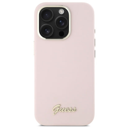 Husa pentru Apple iPhone 16 Pro Max, Guess, Script Metal Logo & Frame, Roz Deschis