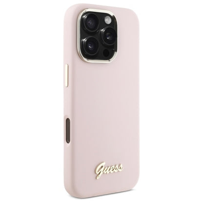 Husa pentru Apple iPhone 16 Pro Max, Guess, Script Metal Logo & Frame, Roz Deschis