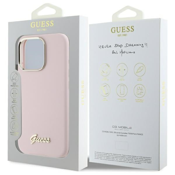 Husa pentru Apple iPhone 16 Pro Max, Guess, Script Metal Logo & Frame, Roz Deschis