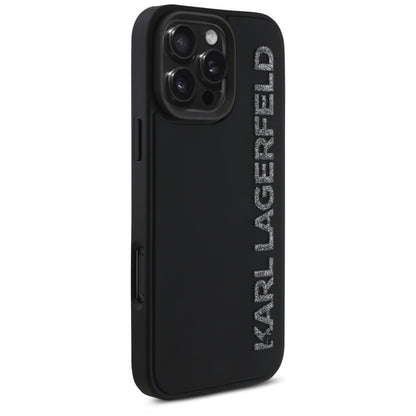 Husa pentru Apple iPhone 16 Pro Max, Karl Lagerfeld, 3D Rubber Elongated Gliiter Logo, Neagra