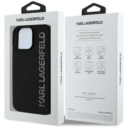 Husa pentru Apple iPhone 16 Pro Max, Karl Lagerfeld, 3D Rubber Elongated Gliiter Logo, Neagra