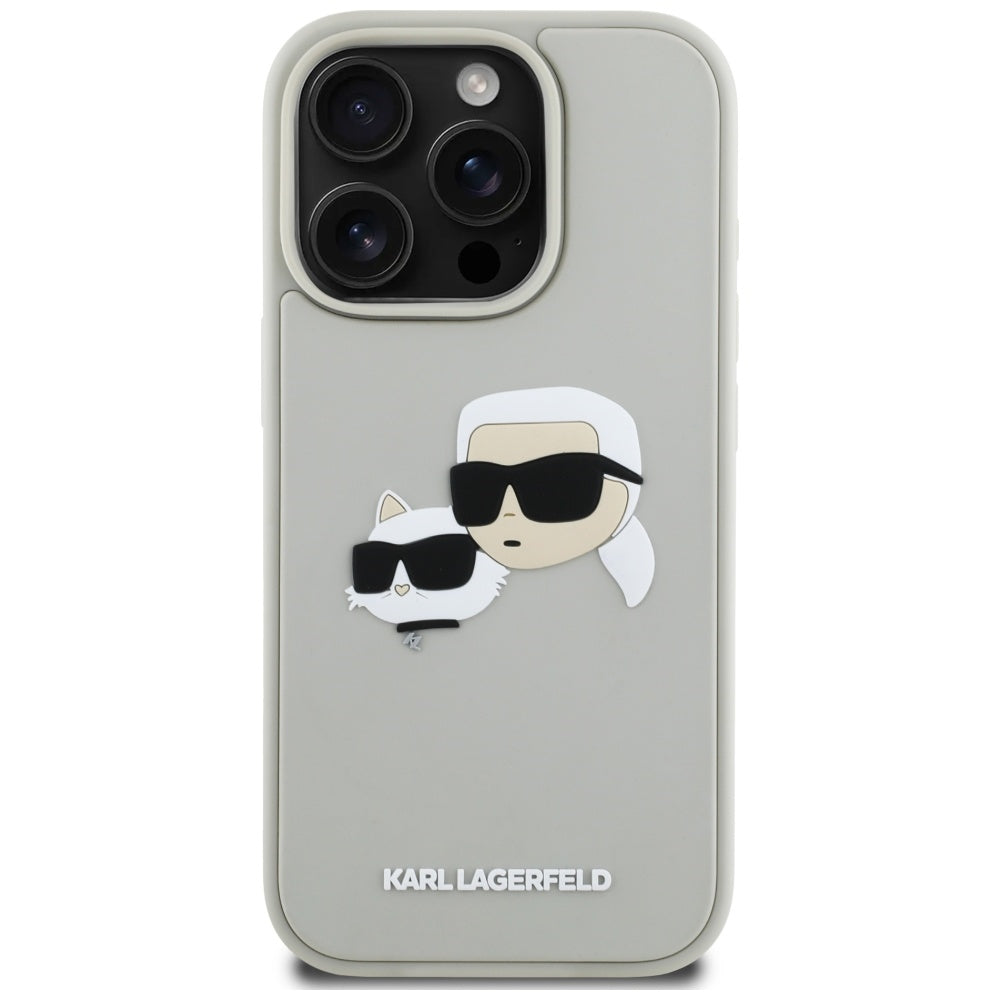 Husa pentru Apple iPhone 16 Pro Max, Karl Lagerfeld, 3D Rubber Karl & Choupette, Bej