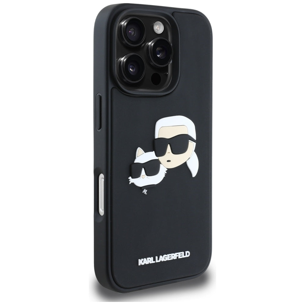 Husa pentru Apple iPhone 16 Pro Max, Karl Lagerfeld, 3D Rubber Karl & Choupette, Neagra