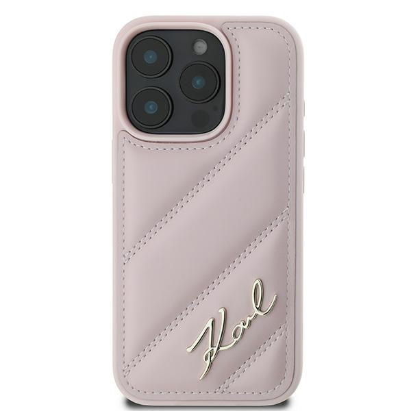 Husa pentru Apple iPhone 16 Pro Max, Karl Lagerfeld, Diagonal Quilted Script, Roz