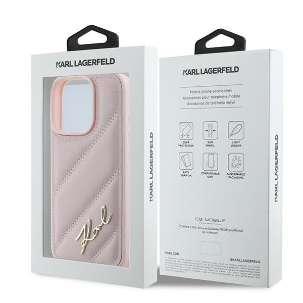 Husa pentru Apple iPhone 16 Pro Max, Karl Lagerfeld, Diagonal Quilted Script, Roz