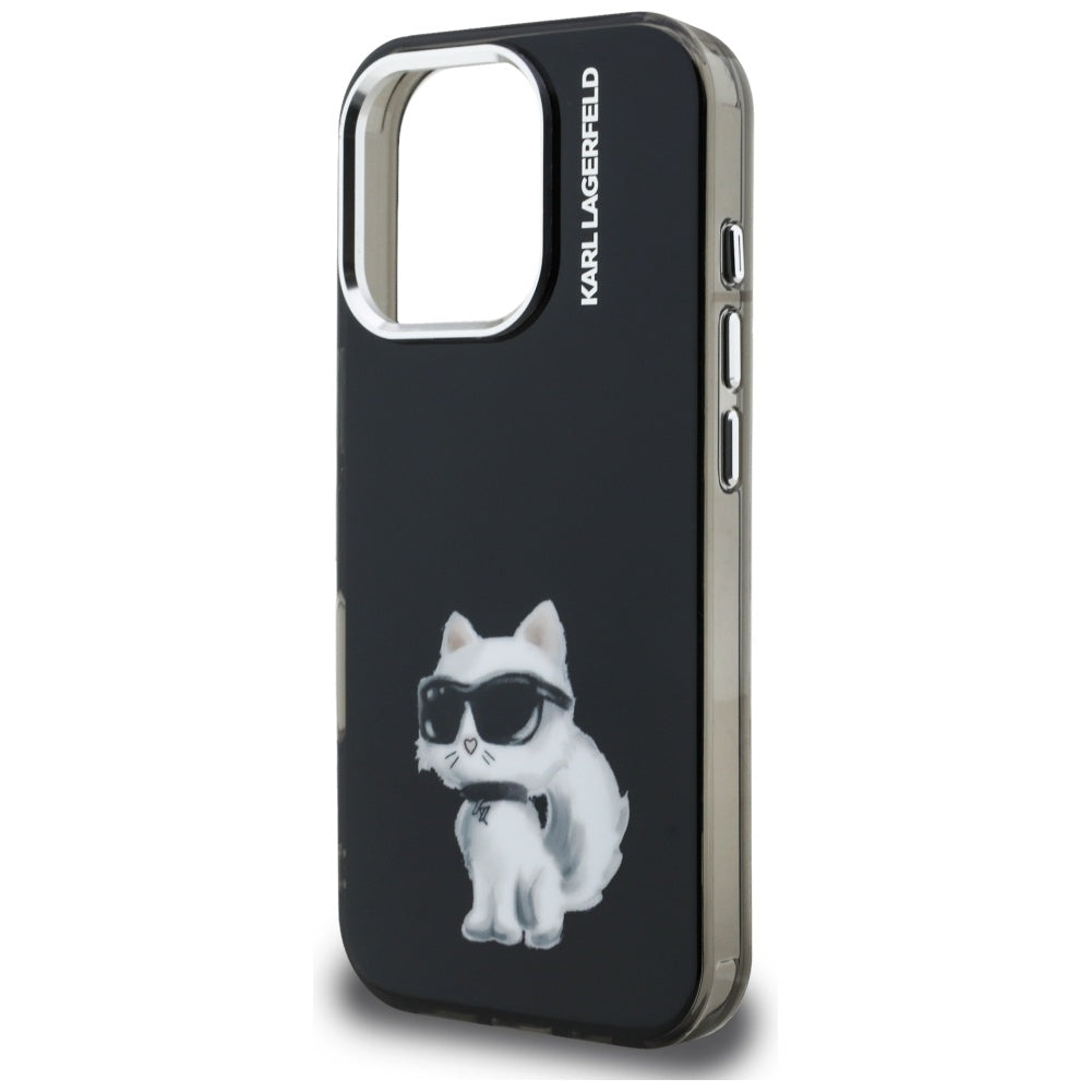 Husa pentru Apple iPhone 16 Pro Max, Karl Lagerfeld, IML Aquarelle Logo Choupette, Neagra