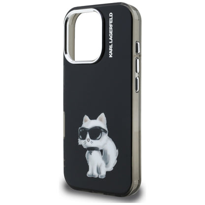 Husa pentru Apple iPhone 16 Pro Max, Karl Lagerfeld, IML Aquarelle Logo Choupette, Neagra
