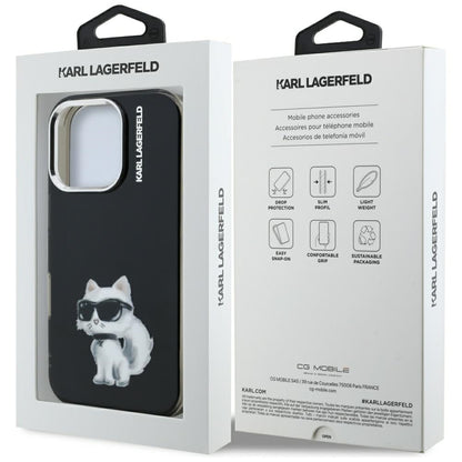Husa pentru Apple iPhone 16 Pro Max, Karl Lagerfeld, IML Aquarelle Logo Choupette, Neagra