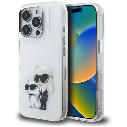 Husa pentru Apple iPhone 16 Pro Max, Karl Lagerfeld, IML Aquarelle Logo Karl & Choupette, Alba