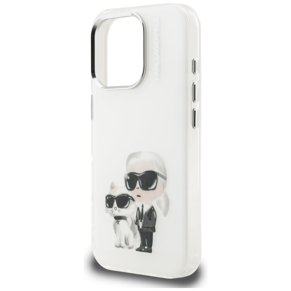 Husa pentru Apple iPhone 16 Pro Max, Karl Lagerfeld, IML Aquarelle Logo Karl & Choupette, Alba