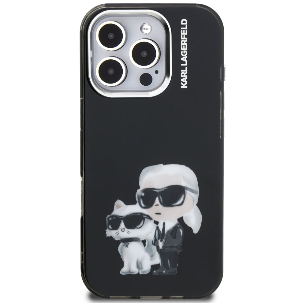 Husa pentru Apple iPhone 16 Pro Max, Karl Lagerfeld, IML Aquarelle Logo Karl & Choupette, Neagra