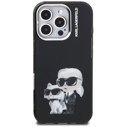 Husa pentru Apple iPhone 16 Pro Max, Karl Lagerfeld, IML Aquarelle Logo Karl & Choupette, Neagra