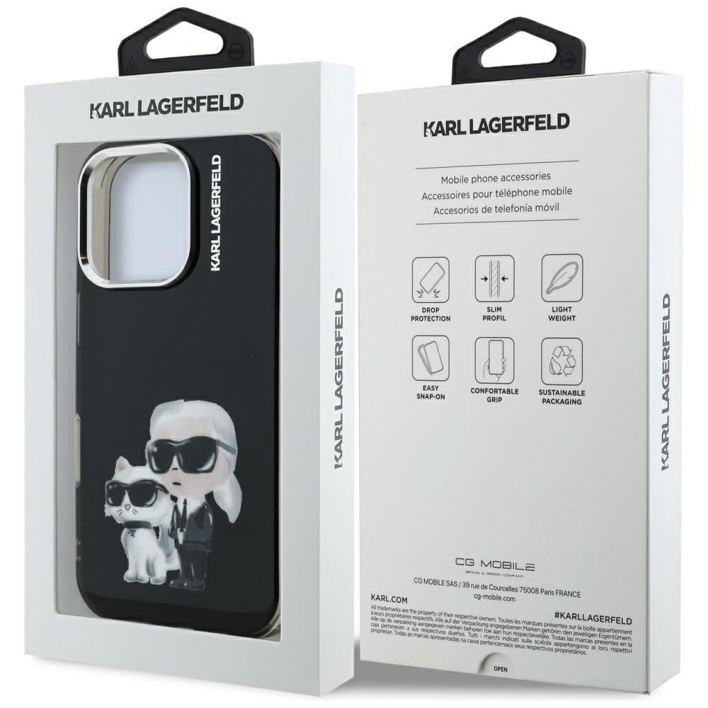 Husa pentru Apple iPhone 16 Pro Max, Karl Lagerfeld, IML Aquarelle Logo Karl & Choupette, Neagra
