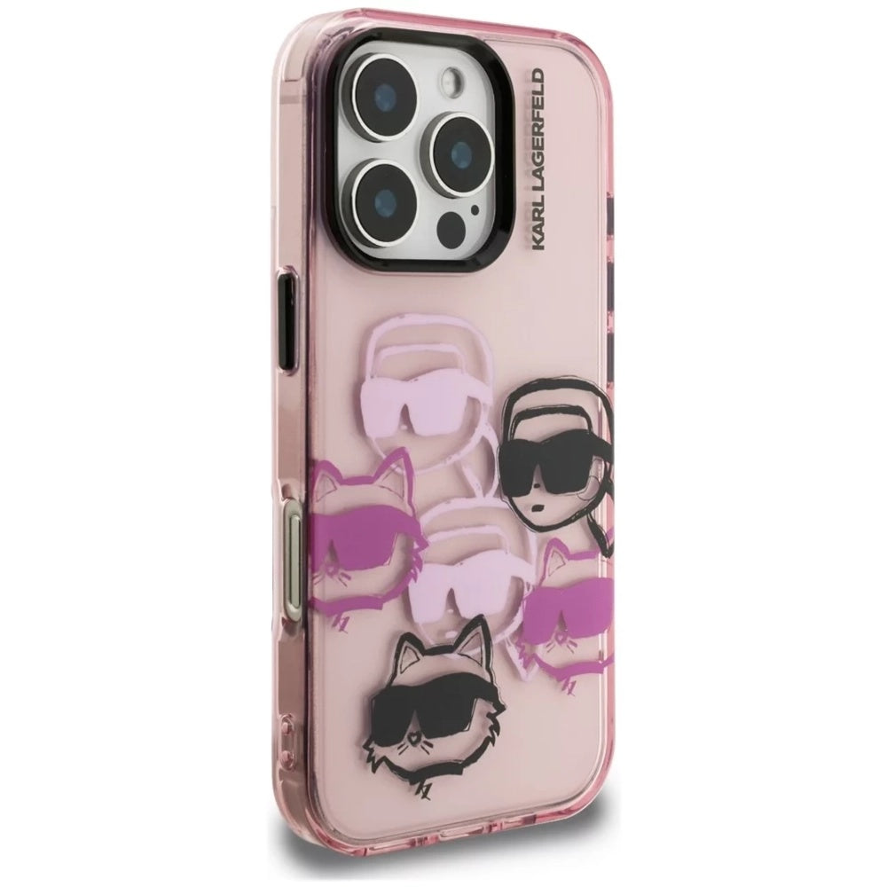 Husa pentru Apple iPhone 16 Pro Max, Karl Lagerfeld, IML Luxury Multi Head Pattern, Roz