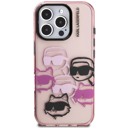 Husa pentru Apple iPhone 16 Pro Max, Karl Lagerfeld, IML Luxury Multi Head Pattern, Roz