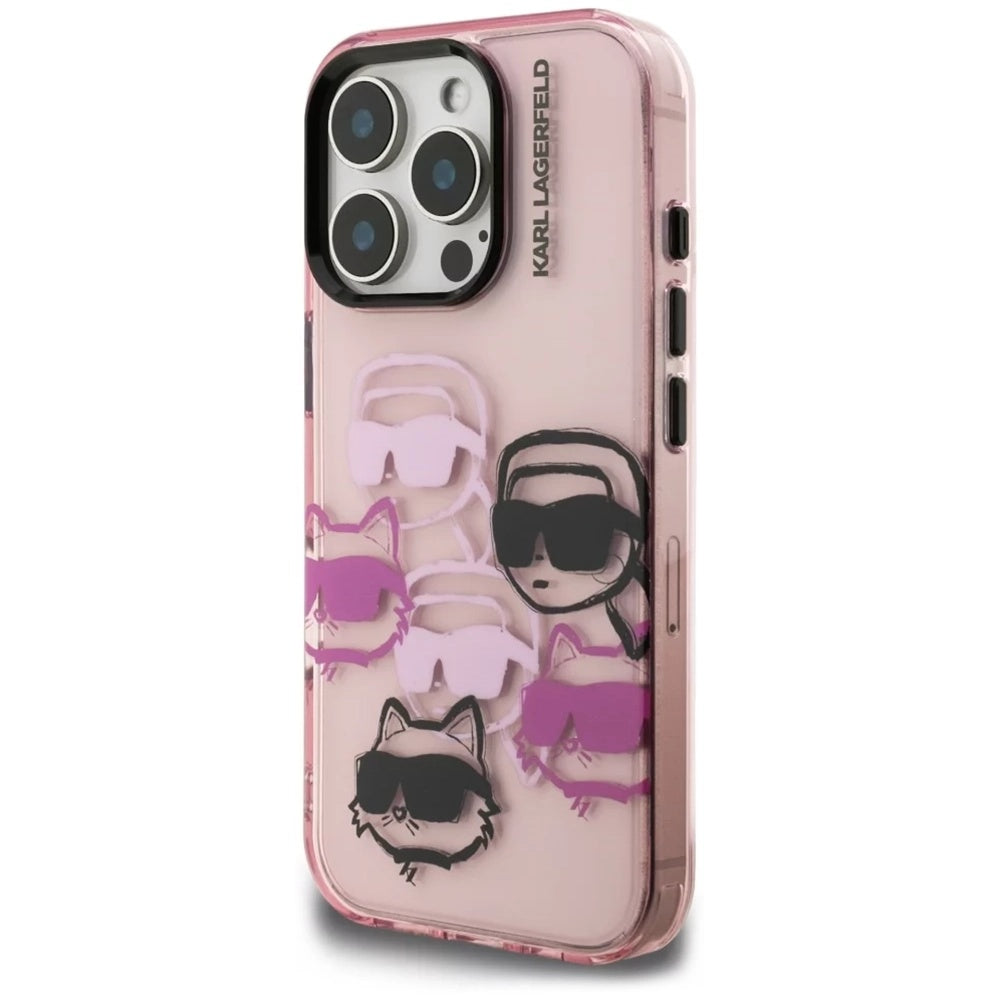 Husa pentru Apple iPhone 16 Pro Max, Karl Lagerfeld, IML Luxury Multi Head Pattern, Roz