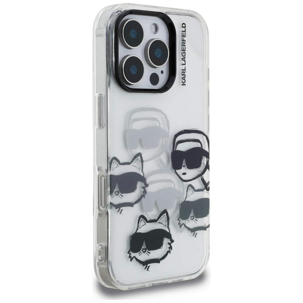 Husa pentru Apple iPhone 16 Pro Max, Karl Lagerfeld, IML Luxury Multi Head Pattern, Transparenta