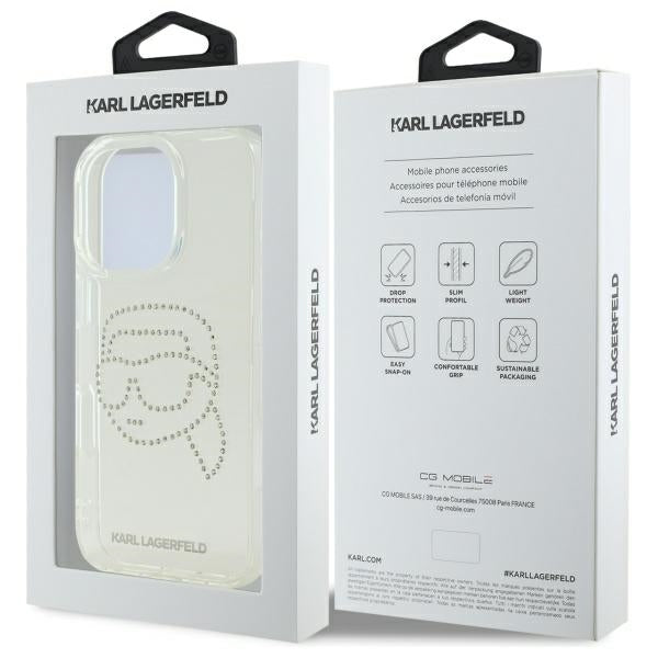 Husa pentru Apple iPhone 16 Pro Max, Karl Lagerfeld, IML Rhinestones Karl's Head, Transparenta