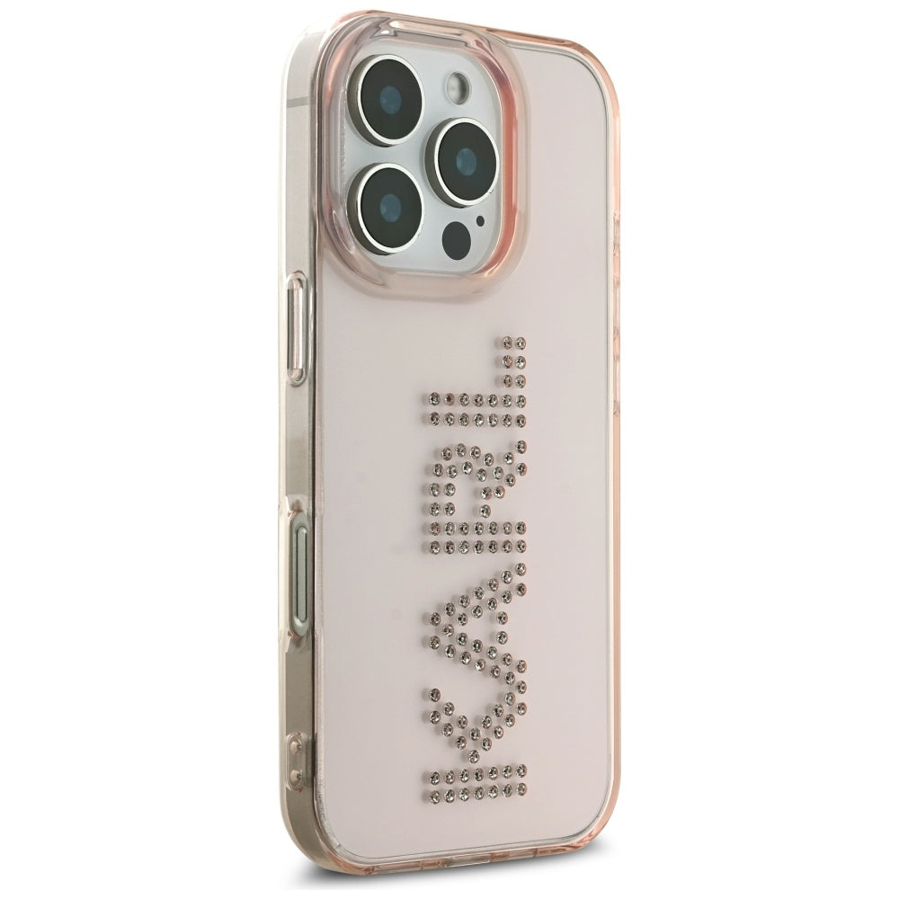 Husa pentru Apple iPhone 16 Pro Max, Karl Lagerfeld, IML Rhinestones Pink Logo, Roz