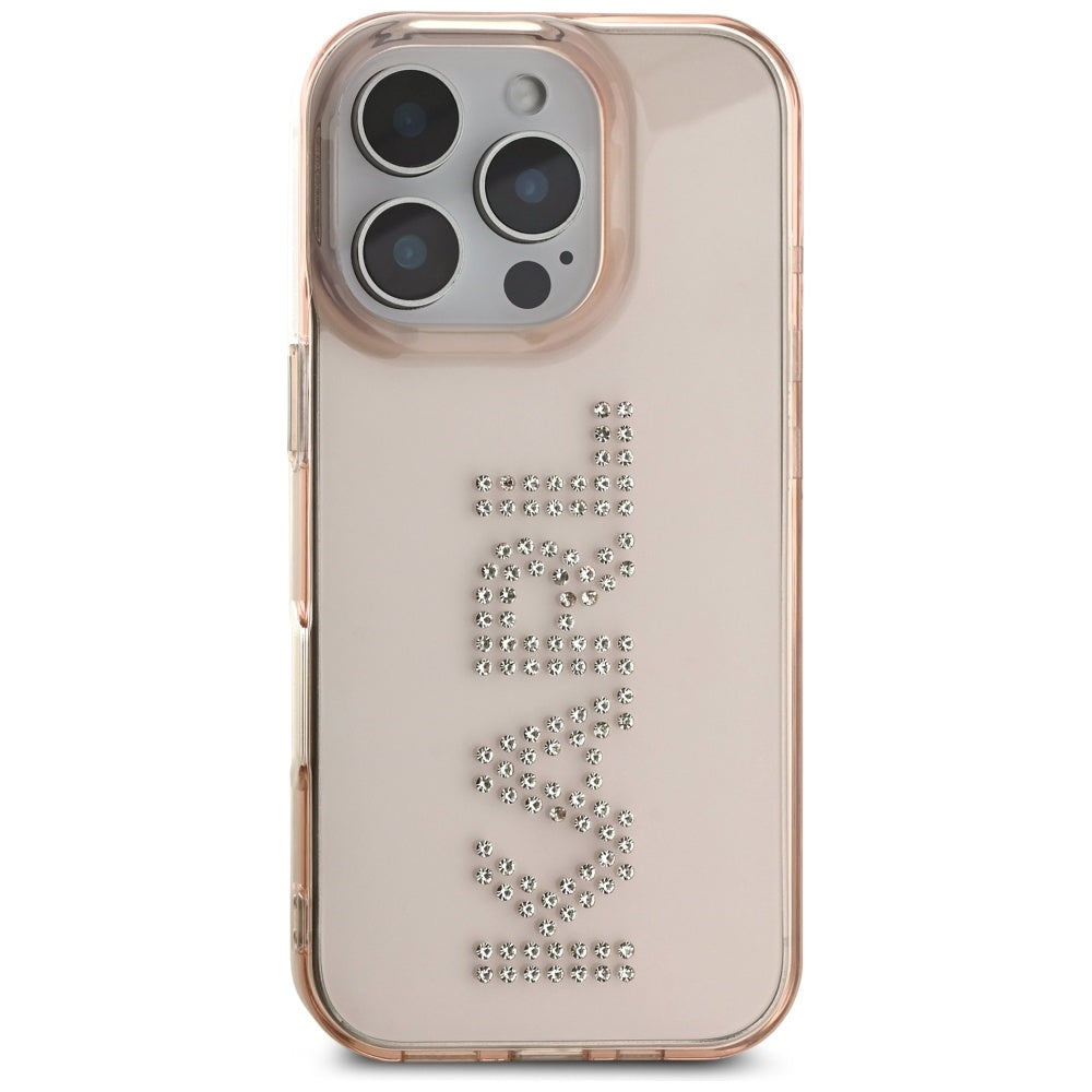 Husa pentru Apple iPhone 16 Pro Max, Karl Lagerfeld, IML Rhinestones Pink Logo, Roz