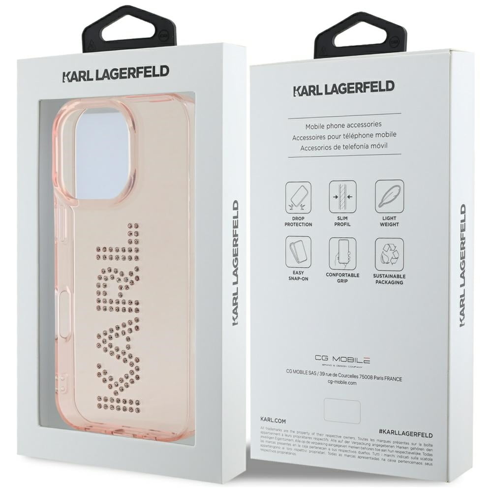 Husa pentru Apple iPhone 16 Pro Max, Karl Lagerfeld, IML Rhinestones Pink Logo, Roz
