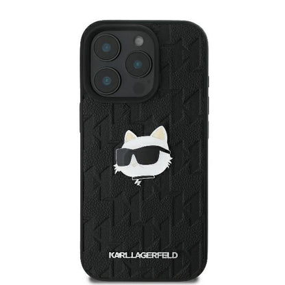 Husa pentru Apple iPhone 16 Pro Max, Karl Lagerfeld, Monogram Choupette's Head, Neagra