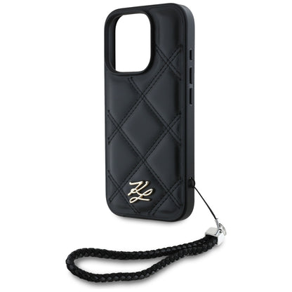 Husa pentru Apple iPhone 16 Pro Max, Karl Lagerfeld, Quilted Initial Logo & Chain Strap, Neagra