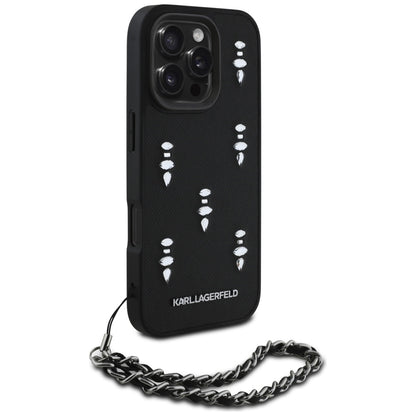 Husa pentru Apple iPhone 16 Pro Max, Karl Lagerfeld, Saffiano Crystals & Charm, Neagra