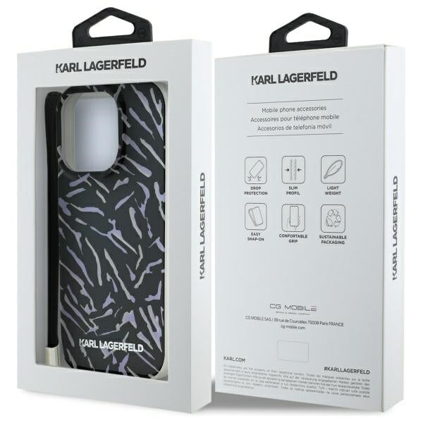 Husa pentru Apple iPhone 16 Pro Max, Karl Lagerfeld, Zebra with Cord Strap, Mov
