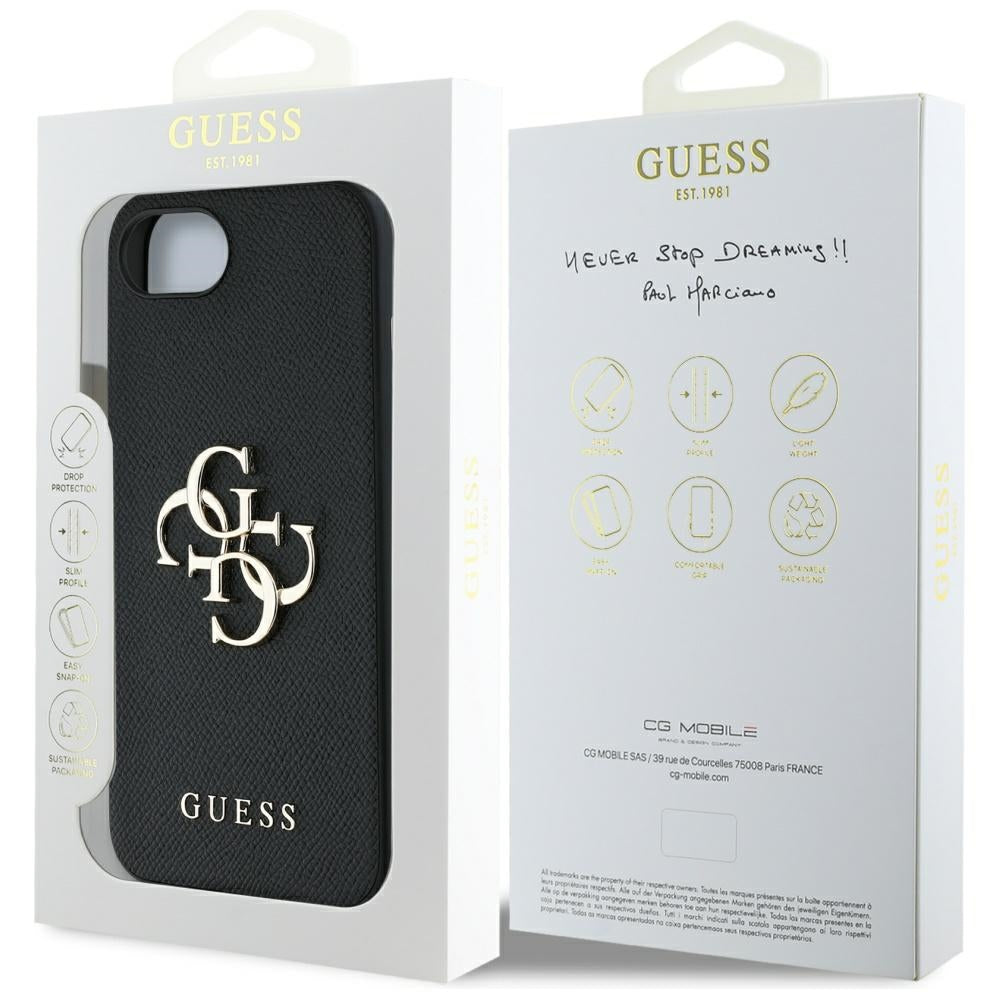 Husa pentru Apple iPhone 16e, Guess, 4G Grained Big and Classic Logo, Neagra