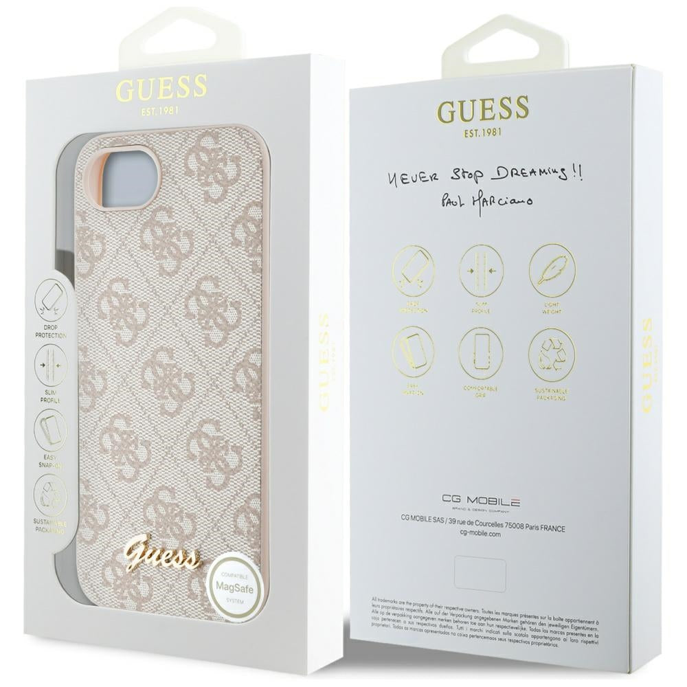 Husa pentru Apple iPhone 16e, Guess, 4G Script Logo, Roz