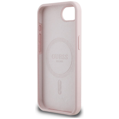 Husa pentru Apple iPhone 16e, Guess, Script Metal Logo, Roz
