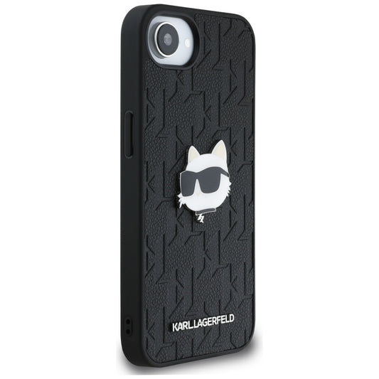 Husa pentru Apple iPhone 16e, Karl Lagerfeld, Monogram Choupette's Head, Neagra