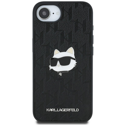 Husa pentru Apple iPhone 16e, Karl Lagerfeld, Monogram Choupette's Head, Neagra