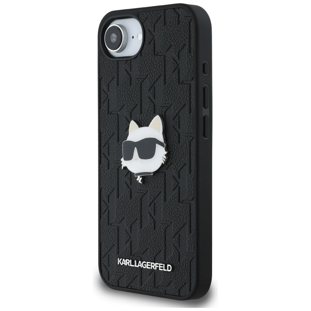 Husa pentru Apple iPhone 16e, Karl Lagerfeld, Monogram Choupette's Head, Neagra
