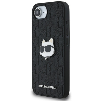 Husa pentru Apple iPhone 16e, Karl Lagerfeld, Monogram Choupette's Head, Neagra