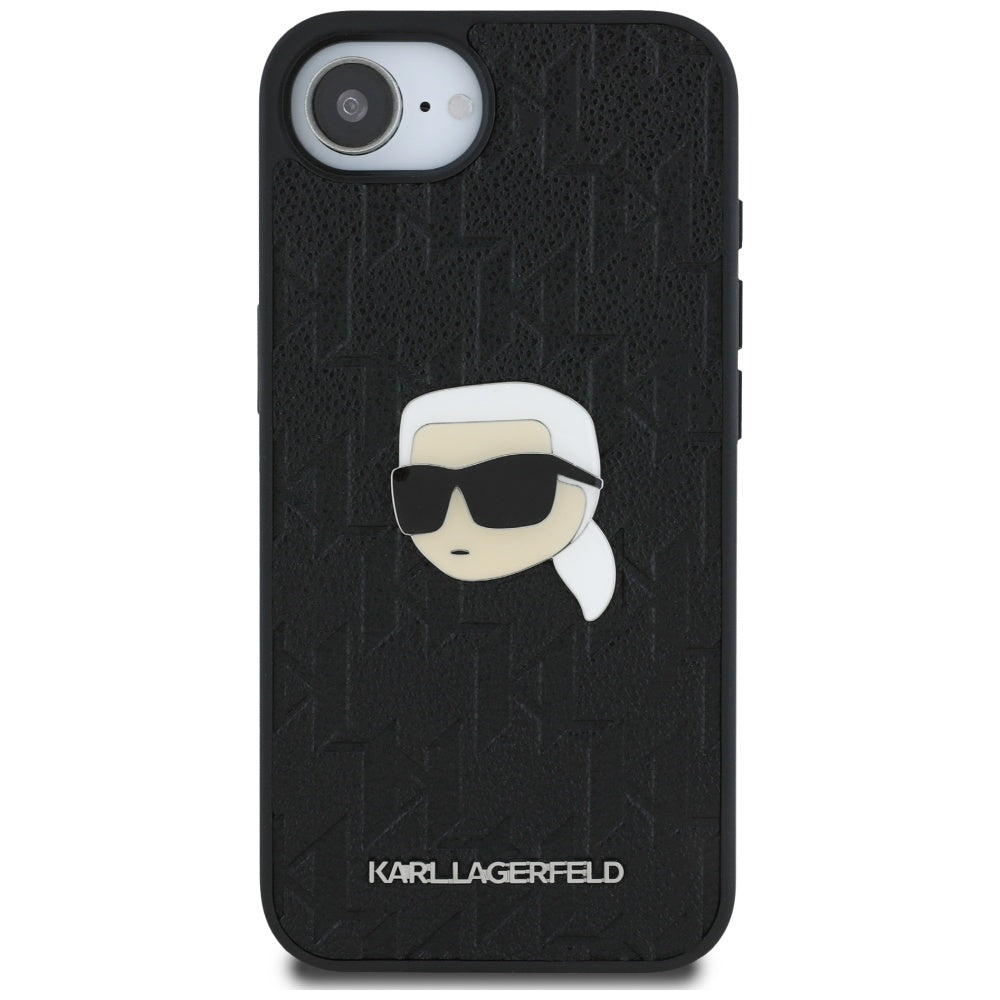 Husa pentru Apple iPhone 16e, Karl Lagerfeld, Monogram Karl's Head, Neagra