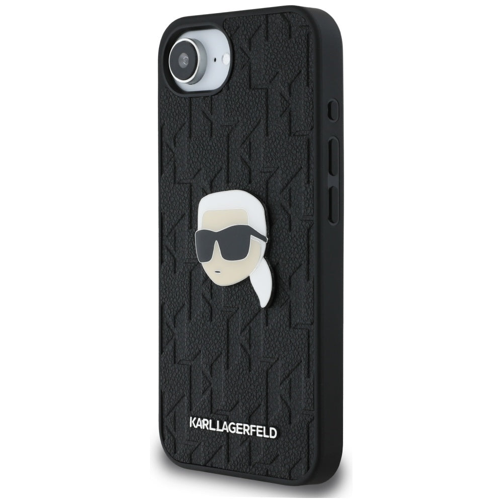 Husa pentru Apple iPhone 16e, Karl Lagerfeld, Monogram Karl's Head, Neagra