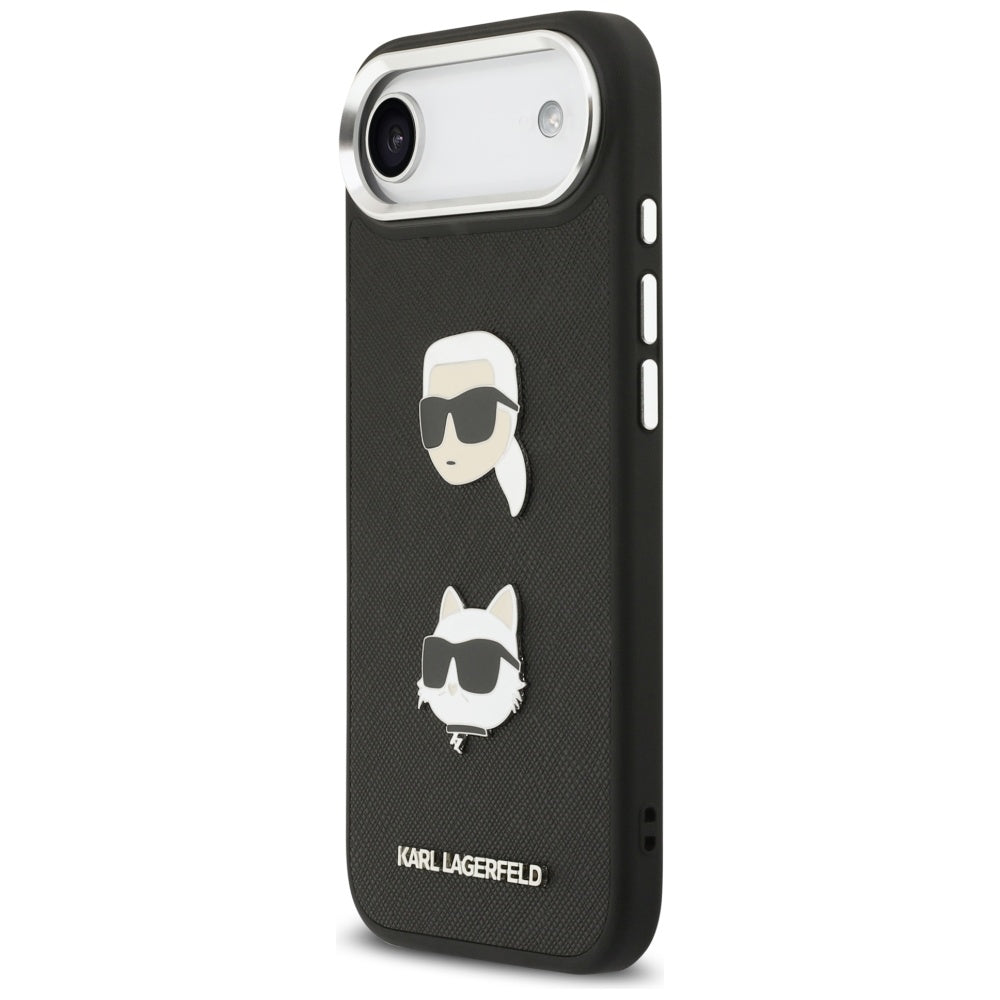 Husa pentru Apple iPhone 17 Air, Karl Lagerfeld, Grained Karl & Choupette's Heads Pins and Logo, Neagra