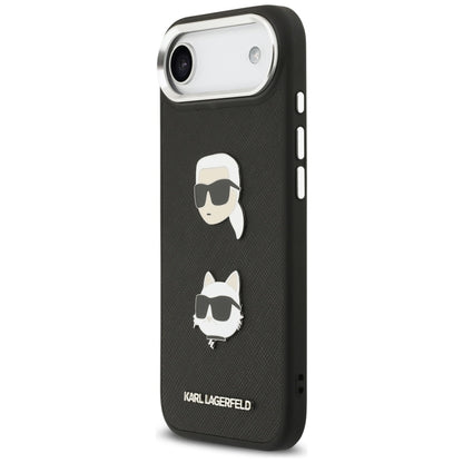 Husa pentru Apple iPhone 17 Air, Karl Lagerfeld, Grained Karl & Choupette's Heads Pins and Logo, Neagra