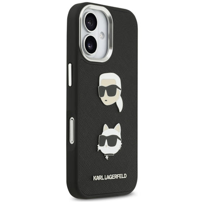 Husa pentru Apple iPhone 17, Karl Lagerfeld, Grained Karl & Choupette's Heads Pins and Logo, Neagra