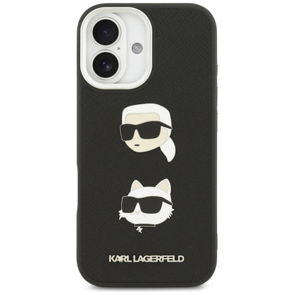 Husa pentru Apple iPhone 17, Karl Lagerfeld, Grained Karl & Choupette's Heads Pins and Logo, Neagra