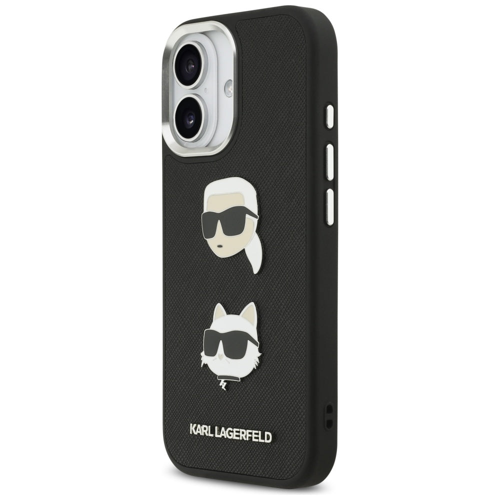 Husa pentru Apple iPhone 17, Karl Lagerfeld, Grained Karl & Choupette's Heads Pins and Logo, Neagra