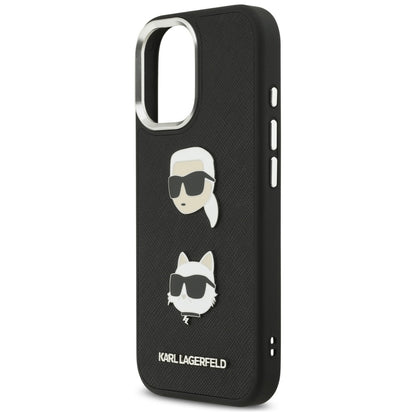 Husa pentru Apple iPhone 17, Karl Lagerfeld, Grained Karl & Choupette's Heads Pins and Logo, Neagra